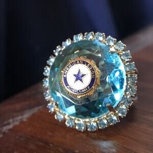 Vintage Art Deco American Legion Auxiliary ring - massive blue cocktail ring